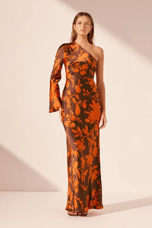 Ball Gown Women Dress with a Full Skirt for a Princess - like LookFLORA SILK ONE SHOULDER MAXI DRESS