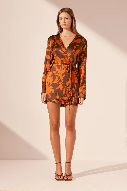 Backless Women Dress for a Sexy and Alluring Look at Evening EventsFLORA SILK WRAP MINI DRESS Backless Women Dress for a Sexy and Alluring Look at Evening EventsFLORA SILK WRAP MINI DRESS