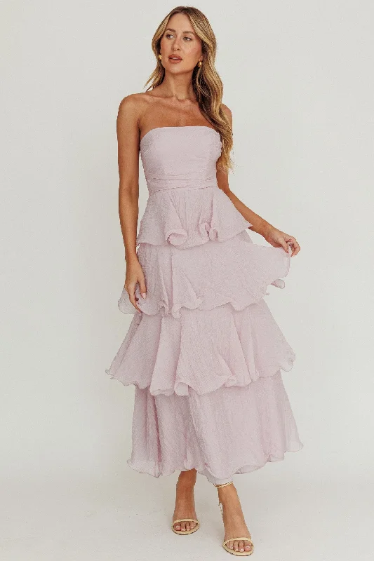 Little Black Women Dress with Sequins for a Glamorous Night OutGiavana Strapless Layered Ruffles Midi Dress Lilac Little Black Women Dress with Sequins for a Glamorous Night OutGiavana Strapless Layered Ruffles Midi Dress Lilac