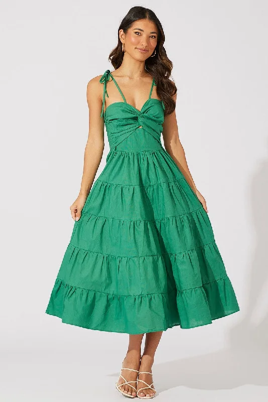 Wrap - Style Women Dress with Adjustable Fit for All Body TypesGreen Midi Dress Sleeveless Tiered Twist Front Wrap - Style Women Dress with Adjustable Fit for All Body TypesGreen Midi Dress Sleeveless Tiered Twist Front