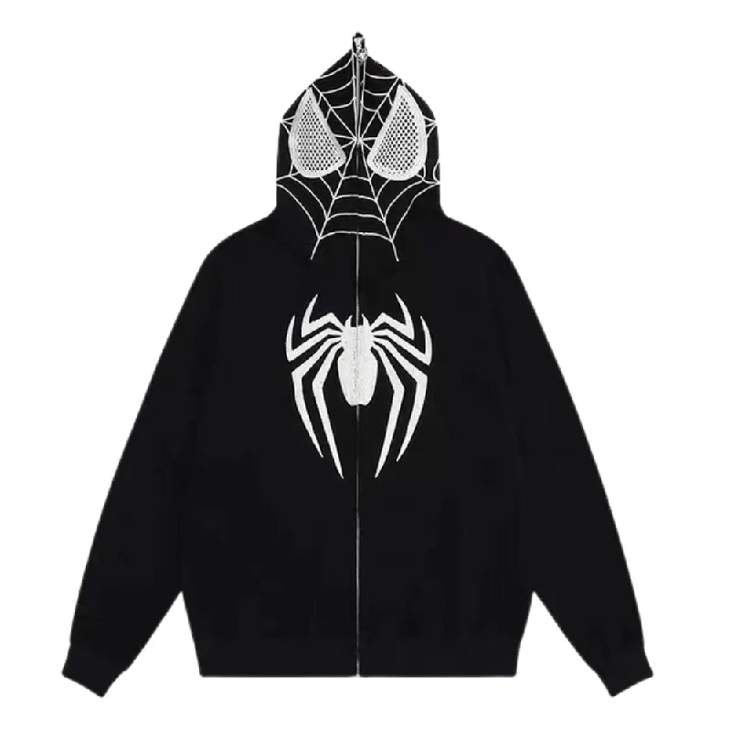 Women's long - sleeve cropped sweatshirt with ribbed cuffs for a snug fitHigh Street Spider Flocked Couple Hoodie