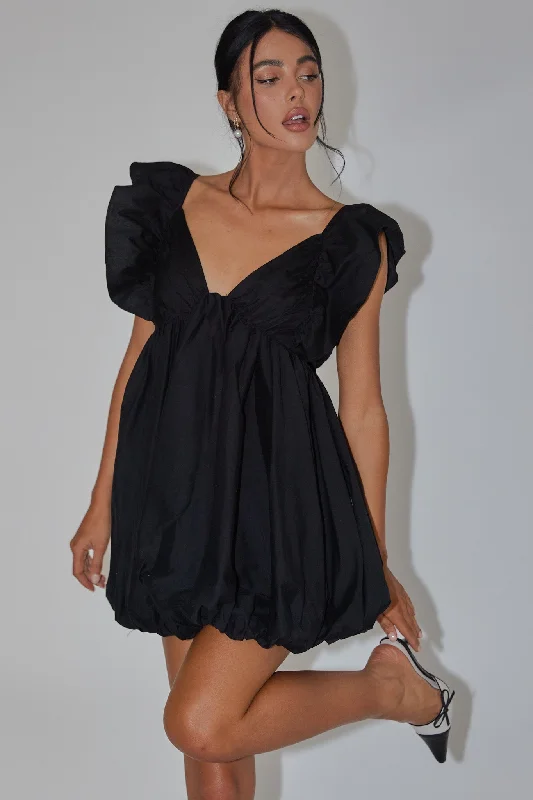 Wrap - Style Women Dress with Adjustable Fit for All Body TypesHoroscope Bubble Hem Mini Dress Black Wrap - Style Women Dress with Adjustable Fit for All Body TypesHoroscope Bubble Hem Mini Dress Black