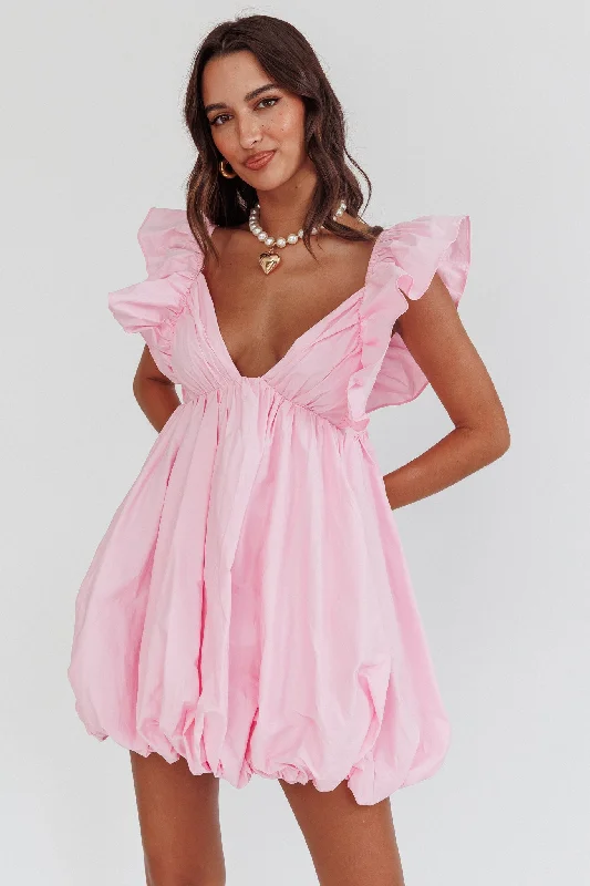 Strapless Women Dress with a Built - in Bra for Comfort and SupportHoroscope Bubble Hem Mini Dress Blush Strapless Women Dress with a Built - in Bra for Comfort and SupportHoroscope Bubble Hem Mini Dress Blush