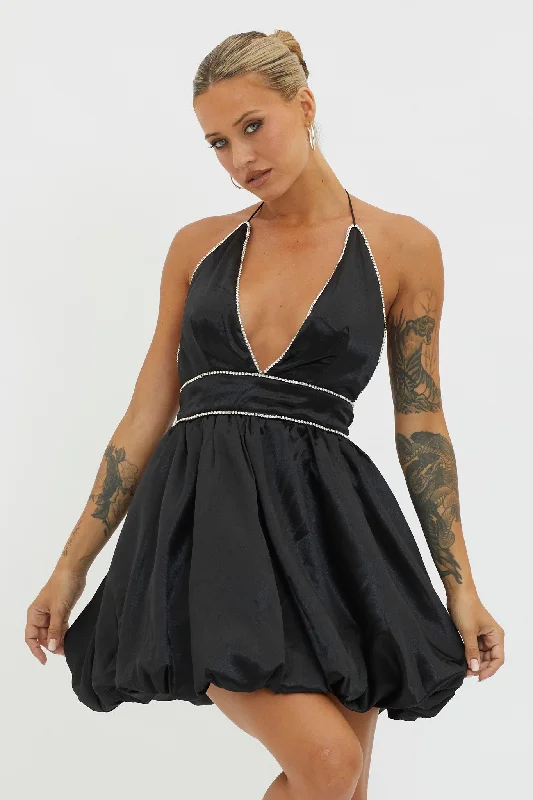 Pleated Women Dress with a Timeless and Elegant TextureI Can Explain Diamante Bubble Hem Dress Black Pleated Women Dress with a Timeless and Elegant TextureI Can Explain Diamante Bubble Hem Dress Black