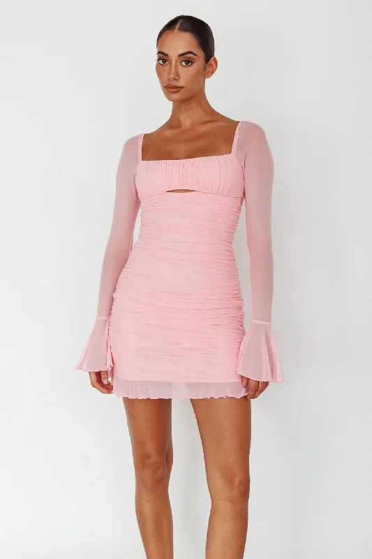 Wrap - Style Women Dress with Adjustable Fit for All Body TypesIn Bloom Flared Cuff Mini Dress Pink Wrap - Style Women Dress with Adjustable Fit for All Body TypesIn Bloom Flared Cuff Mini Dress Pink