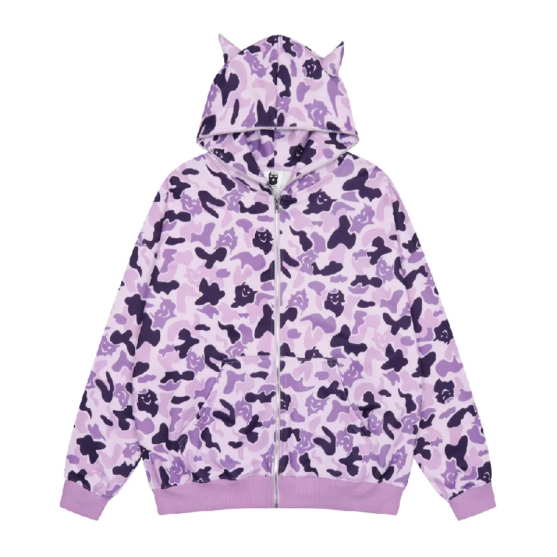 Women's long - sleeve cropped sweatshirt with ribbed cuffs for a snug fitJapanese Street Devil Print Hoodie