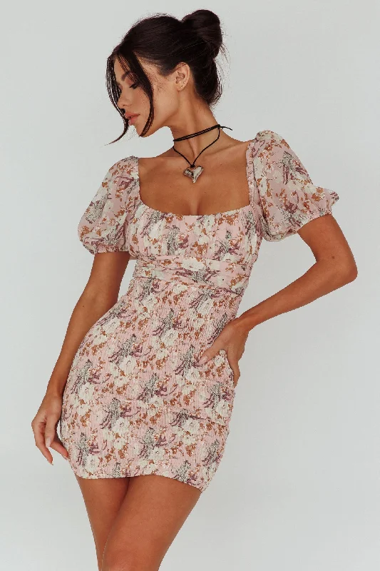 Sheath Women Dress with a Tailored Fit for a Professional LookJoie Puff Sleeve Shirred Dress Floral Blush Sheath Women Dress with a Tailored Fit for a Professional LookJoie Puff Sleeve Shirred Dress Floral Blush