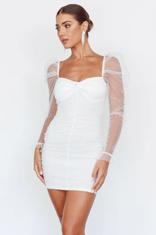 Off - the - Shoulder Women Dress for a Romantic and Feminine LookLike Lovers Hail Spot Mini Dress White Off - the - Shoulder Women Dress for a Romantic and Feminine LookLike Lovers Hail Spot Mini Dress White