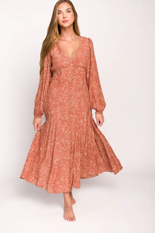 Sheath Women Dress with a Tailored Fit for a Professional LookBrandi Long-Sleeve Button-Up Maxi Dress in Rosewood Floral Sheath Women Dress with a Tailored Fit for a Professional LookBrandi Long-Sleeve Button-Up Maxi Dress in Rosewood Floral