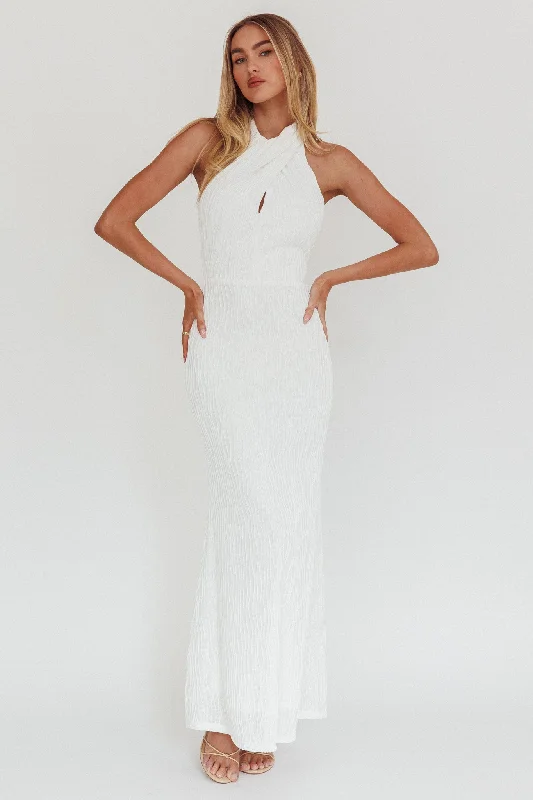 Sleeveless Women Dress in Bright Colors for Summer PartiesLush Aura Crossover Halter Neck Maxi Dress White Sleeveless Women Dress in Bright Colors for Summer PartiesLush Aura Crossover Halter Neck Maxi Dress White