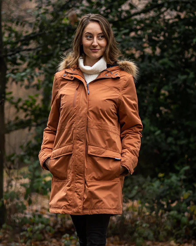 Women's faux fur - trimmed denim jackets for a trendy and cozy styleLyra Parka in Copper Women's faux fur - trimmed denim jackets for a trendy and cozy styleLyra Parka in Copper