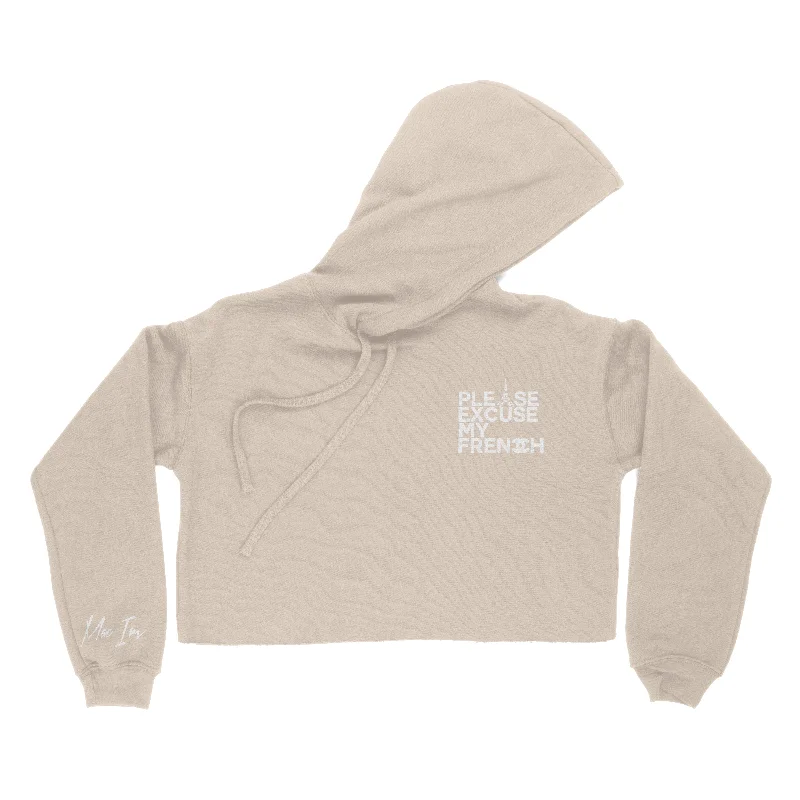 Women's oversized cropped hoodie with drawstrings for a trendy lookMac Irv "Excuse My French" Women's Crop Hoodie