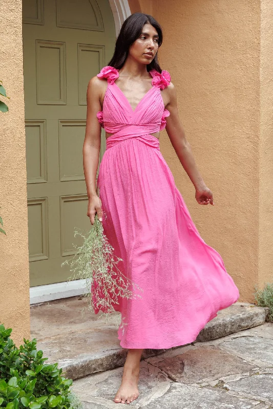Long - Sleeve Women Dress in Velvet for a Luxurious Winter LookMadara Laced Back Ruffle Dress Hot Pink