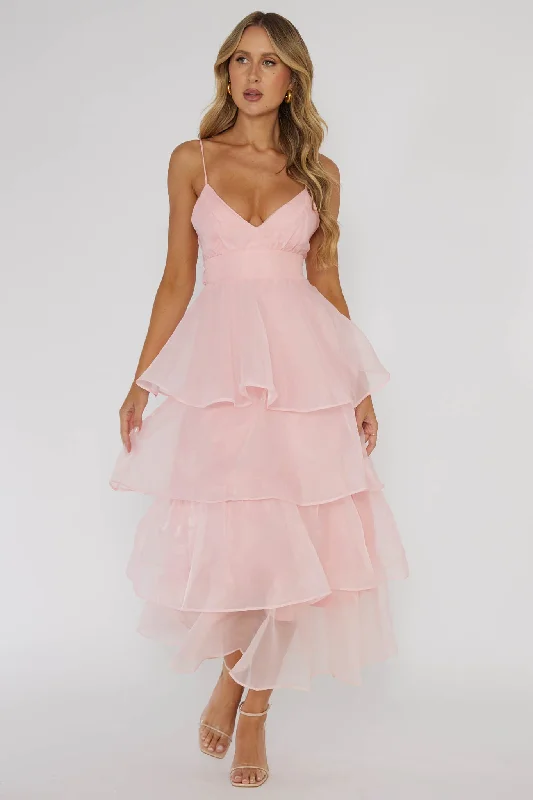 Mini Women Dress with a Short Hem for a Young and Trendy StyleMade For You Tiered Ruffle Midi Dress Pink Mini Women Dress with a Short Hem for a Young and Trendy StyleMade For You Tiered Ruffle Midi Dress Pink