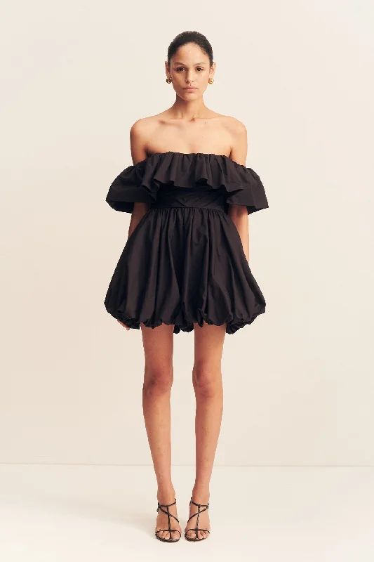 Long - Sleeve Women Dress in Velvet for a Luxurious Winter LookMAIORI OFF SHOULDER DRAPED BUBBLE MINI DRESS - BLACK