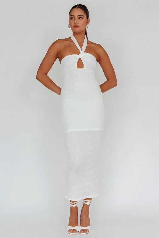 Backless Women Dress for a Sexy and Alluring Look at Evening EventsMari Halterneck Midi Dress White Backless Women Dress for a Sexy and Alluring Look at Evening EventsMari Halterneck Midi Dress White