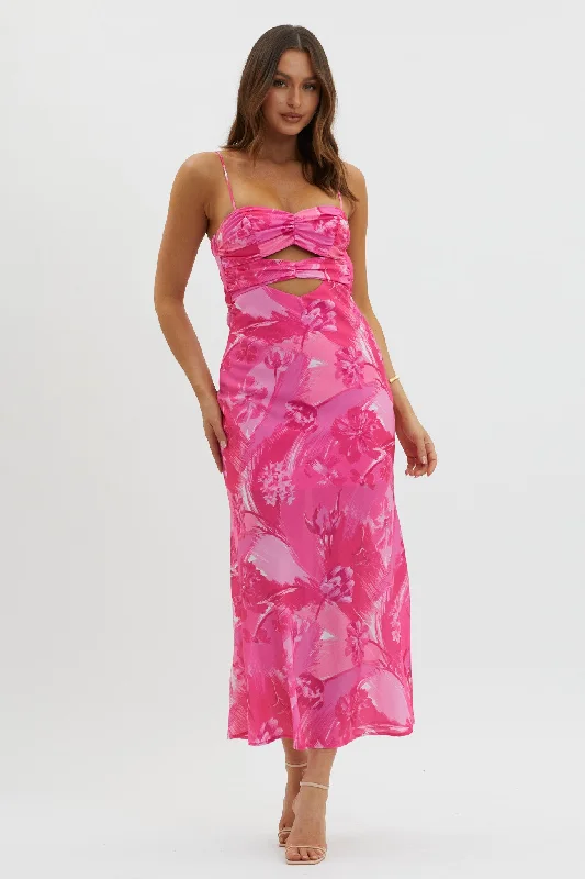 Ruffled Women Dress with Multiple Layers for a Playful and Girly StyleMelania Cut-Out Bodice Dress Floral Pink Ruffled Women Dress with Multiple Layers for a Playful and Girly StyleMelania Cut-Out Bodice Dress Floral Pink