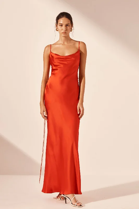 Mini Women Dress with a Short Hem for a Young and Trendy StyleMILENNA SILK COWL NECK LACE UP MAXI DRESS - CHILLI RED Mini Women Dress with a Short Hem for a Young and Trendy StyleMILENNA SILK COWL NECK LACE UP MAXI DRESS - CHILLI RED