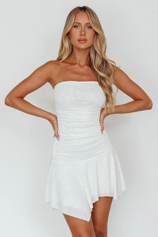 Halter Neck Women Dress to Show Off the Shoulders and NecklineModern Muse Asymmetrical Hem Mini Dress White Halter Neck Women Dress to Show Off the Shoulders and NecklineModern Muse Asymmetrical Hem Mini Dress White