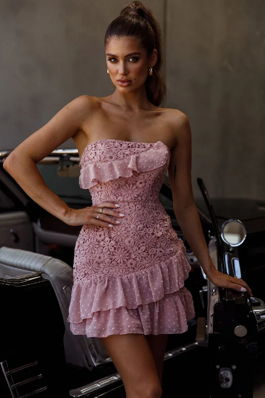 Shift Women Dress with a Simple and Classic Design for Everyday WearMonte Carlo Strapless Ruffle Dress Blush Shift Women Dress with a Simple and Classic Design for Everyday WearMonte Carlo Strapless Ruffle Dress Blush