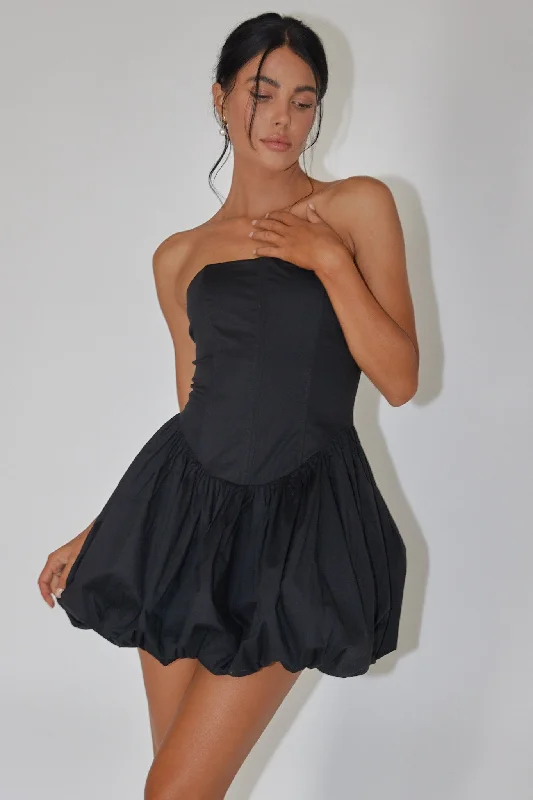 Lace - Embellished Women Dress for an Elegant and Sophisticated AppearanceMonti Strapless Bubble Hem Mini Dress Black Lace - Embellished Women Dress for an Elegant and Sophisticated AppearanceMonti Strapless Bubble Hem Mini Dress Black