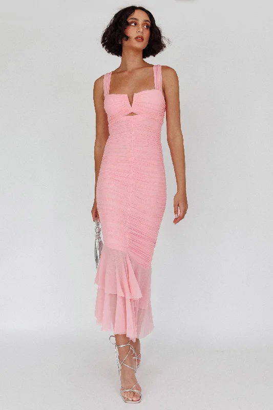 Sleeveless Women Dress in Bright Colors for Summer PartiesNadia Ruched Fishtail Maxi Dress Blush Sleeveless Women Dress in Bright Colors for Summer PartiesNadia Ruched Fishtail Maxi Dress Blush