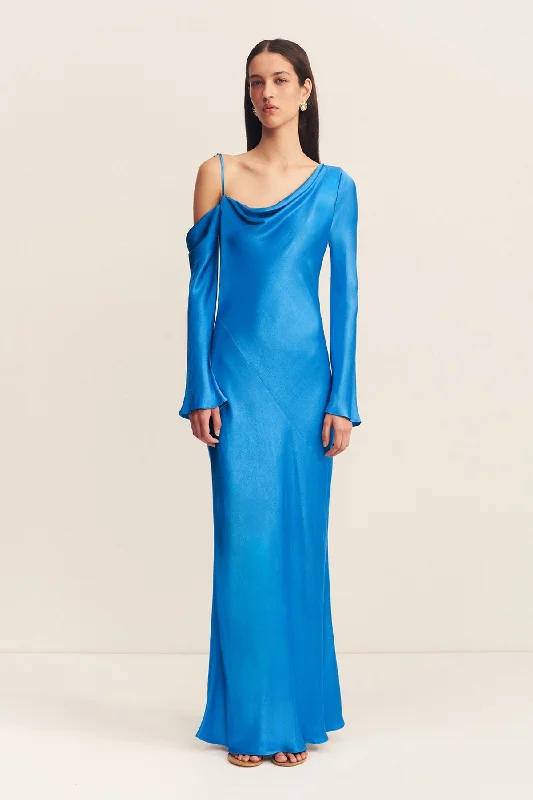 Mermaid - Style Women Dress with a Fitted Silhouette for Special OccasionsNORA ASYMMETRICAL LONG SLEEVE MAXI DRESS - AQUA