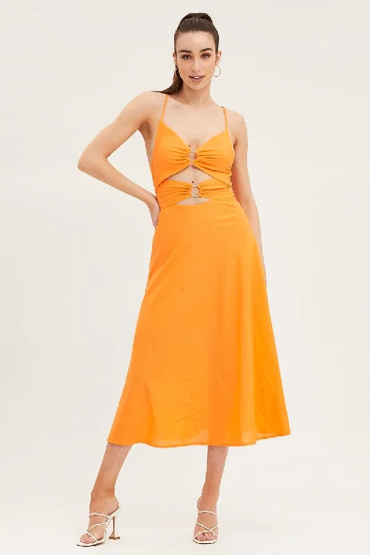 Strapless Women Dress with a Built - in Bra for Comfort and SupportOrange A Line Dress Midi Strapless Women Dress with a Built - in Bra for Comfort and SupportOrange A Line Dress Midi