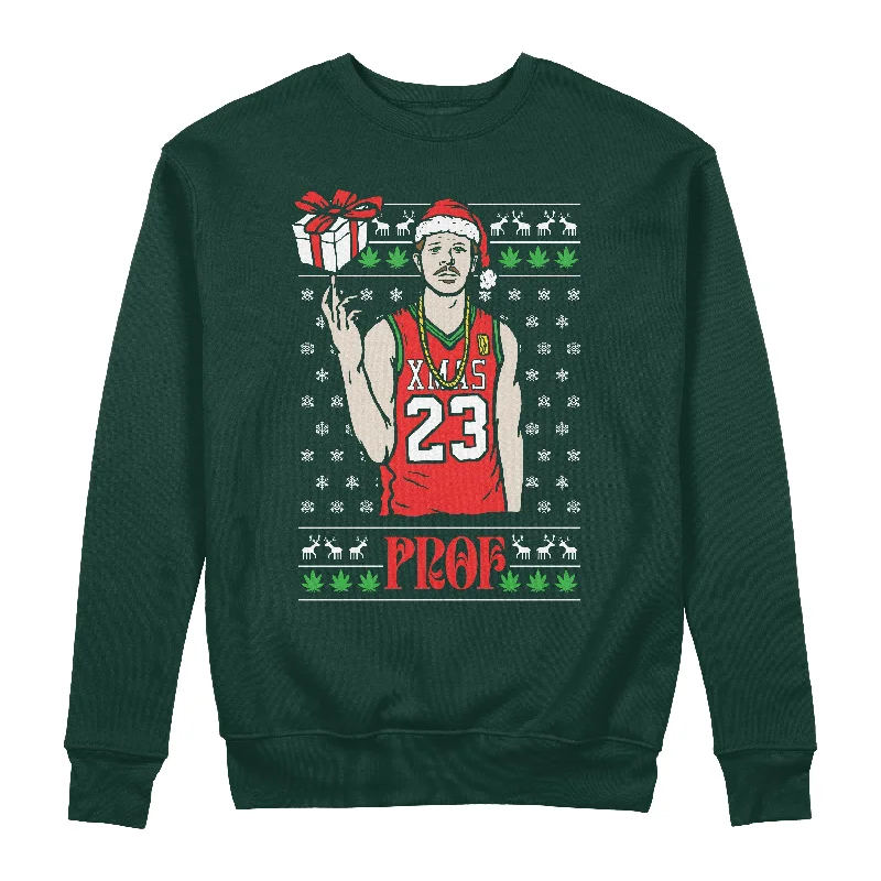 Women's hoodie with a kangaroo pocket and a pom - pom drawstring for added charmPROF "2023 Holiday" Green Sweatshirt
