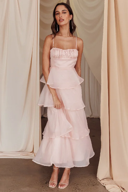 Ball Gown Women Dress with a Full Skirt for a Princess - like LookProvence Bloom Tiered Midi Dress Blush Ball Gown Women Dress with a Full Skirt for a Princess - like LookProvence Bloom Tiered Midi Dress Blush