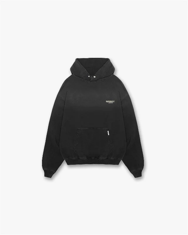 Women's tie - front hoodie in a lightweight fabric for summer layeringRepresent Owners Club Hoodie - Aged Black