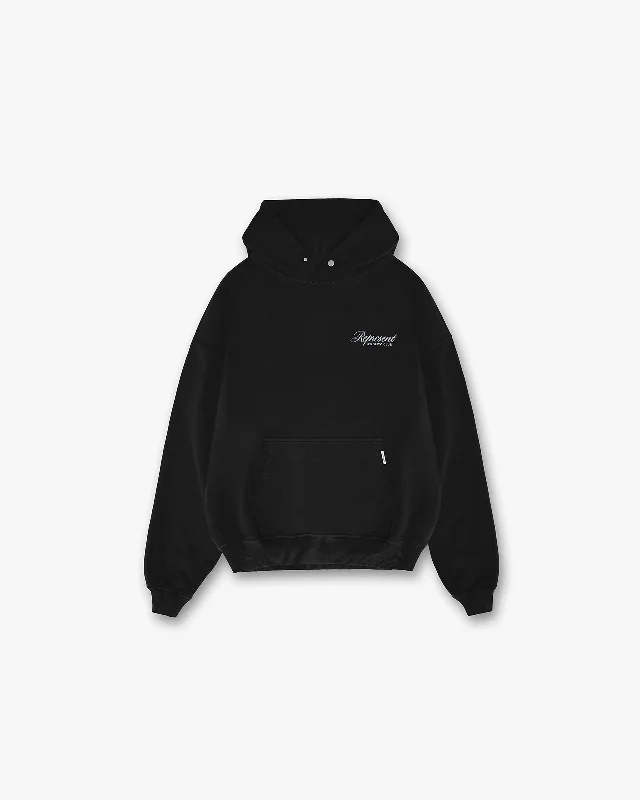 Women's zip - front sweatshirt with contrast stitching for a sporty aestheticRepresent Owners Club Script Hoodie - Black