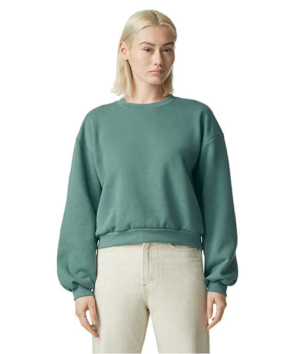 Women's hoodie with a kangaroo pocket and a pom - pom drawstring for added charmRF494 - American Apparel Ladies ReFlex Fleece Crewneck Sweatshirt
