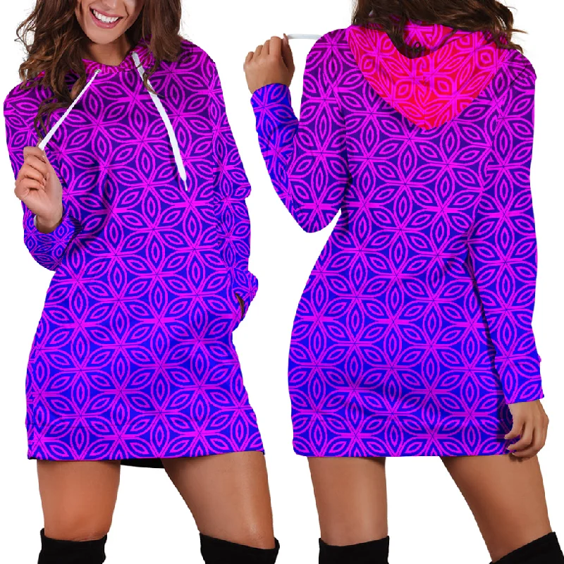 Women's hoodie with a kangaroo pocket and a pom - pom drawstring for added charmSacral Bloom Women's Hoodie Dress