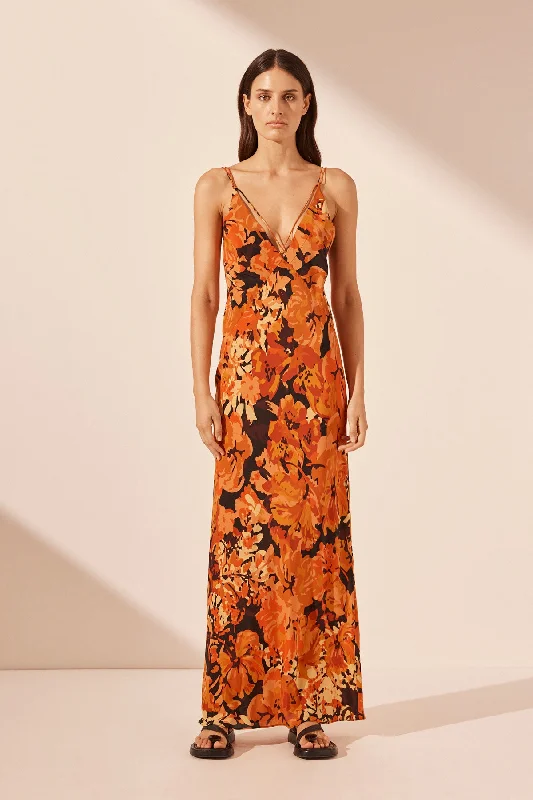 Mermaid - Style Women Dress with a Fitted Silhouette for Special OccasionsSANTOS SILK CROSS STRAP MAXI DRESS