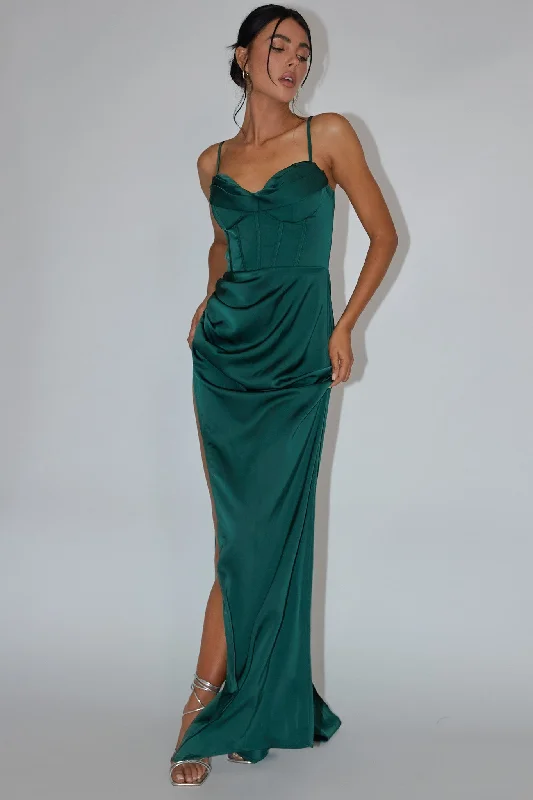 Mermaid - Style Women Dress with a Fitted Silhouette for Special OccasionsSecret Sweetheart Neckline Split Maxi Dress Hunter Green Mermaid - Style Women Dress with a Fitted Silhouette for Special OccasionsSecret Sweetheart Neckline Split Maxi Dress Hunter Green