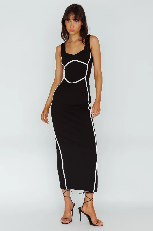 Ball Gown Women Dress with a Full Skirt for a Princess - like LookShenae Piping Trim Maxi Dress Black