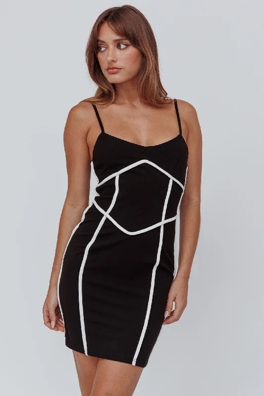 Strapless Women Dress with a Built - in Bra for Comfort and SupportShenae Piping Trim Mini Dress Black Strapless Women Dress with a Built - in Bra for Comfort and SupportShenae Piping Trim Mini Dress Black