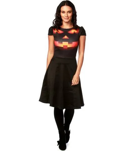 Sleeveless Women Dress in Bright Colors for Summer PartiesSmiley Pumpkin Skater Dress Sleeveless Women Dress in Bright Colors for Summer PartiesSmiley Pumpkin Skater Dress
