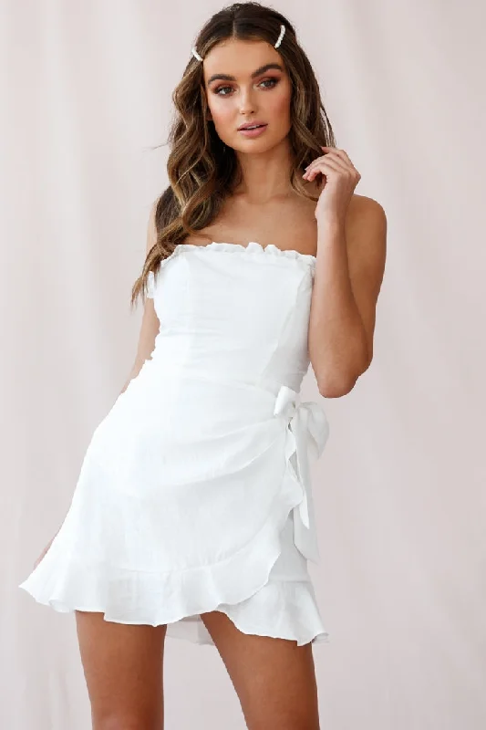 Plus Size Women Dress with a Flattering A - Line Cut for Comfort and StyleStacey Frill Bustier Wrap Dress White Plus Size Women Dress with a Flattering A - Line Cut for Comfort and StyleStacey Frill Bustier Wrap Dress White