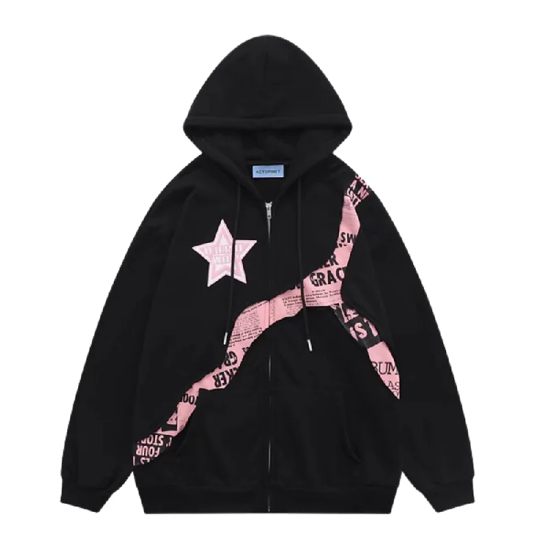 Women's pullover hoodie with a side slit for a modern and relaxed fitStreet Stars Patchwork Hoodie