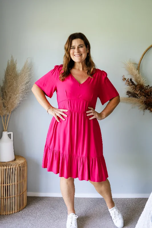 Plus Size Women Dress with a Flattering A - Line Cut for Comfort and StyleSunday Boho Amber Dress Magenta