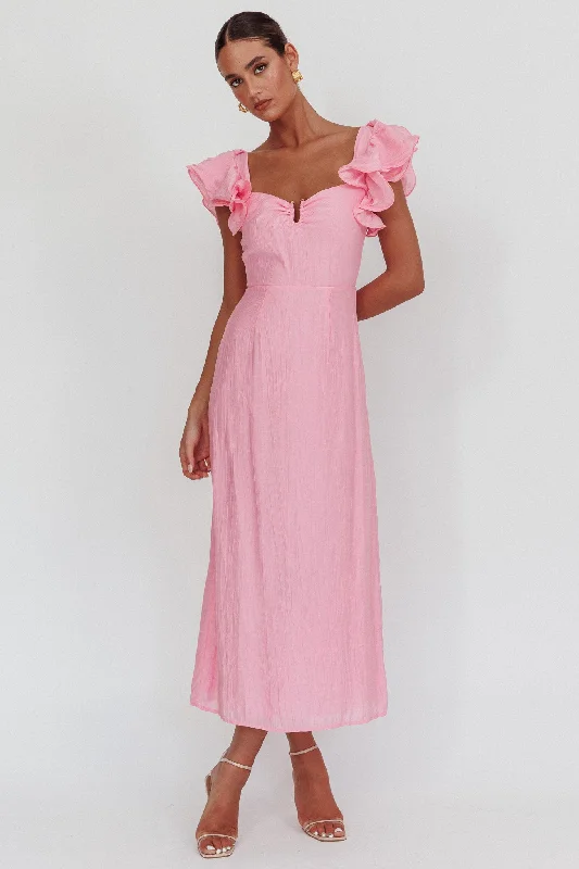 Long - Sleeve Women Dress in Velvet for a Luxurious Winter LookSunday Dreams Ruffle Strap Maxi Dress Pink Long - Sleeve Women Dress in Velvet for a Luxurious Winter LookSunday Dreams Ruffle Strap Maxi Dress Pink