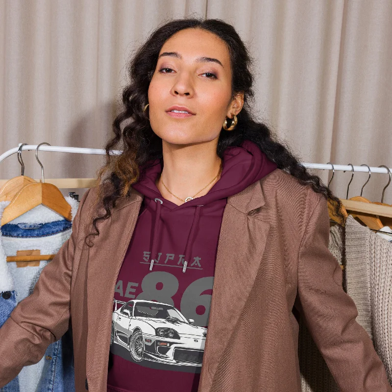 Women's cropped sweatshirt with a slogan graphic for a fun and expressive lookSupraa AE 86 Vintage Graphic Women Eco Raglan Hoodie