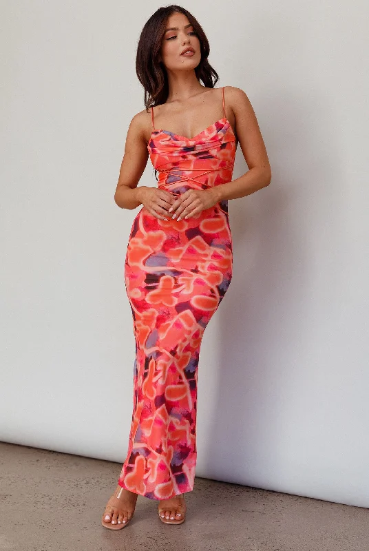 Wrap - Style Women Dress with Adjustable Fit for All Body TypesTeava Laced Waist Midi Dress Abstract Sorbet Wrap - Style Women Dress with Adjustable Fit for All Body TypesTeava Laced Waist Midi Dress Abstract Sorbet