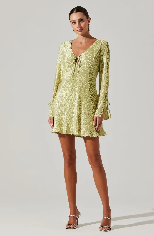 Lace - Embellished Women Dress for an Elegant and Sophisticated AppearanceTextured Plisse Long Sleeve Mini Dress Lace - Embellished Women Dress for an Elegant and Sophisticated AppearanceTextured Plisse Long Sleeve Mini Dress