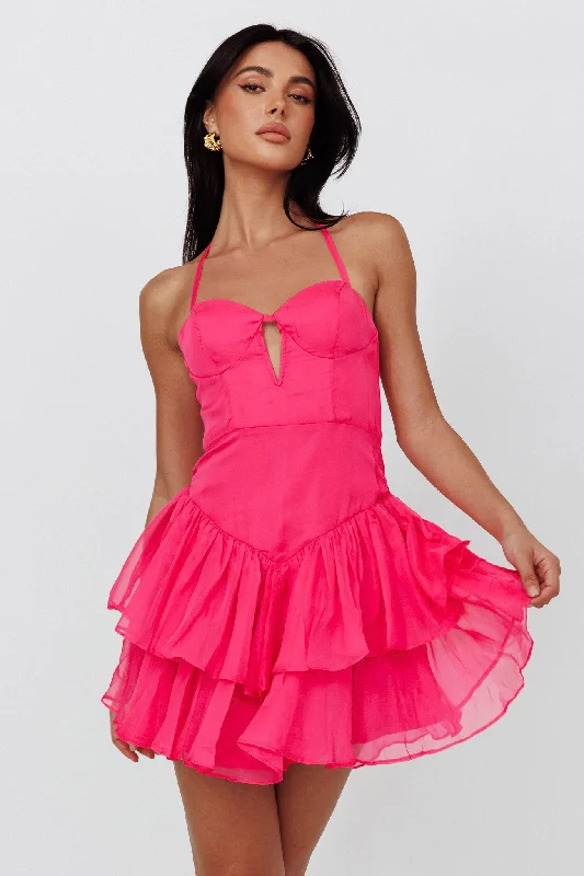 Mermaid - Style Women Dress with a Fitted Silhouette for Special OccasionsTuscan Summer Flounce Mini Dress Hot Pink Mermaid - Style Women Dress with a Fitted Silhouette for Special OccasionsTuscan Summer Flounce Mini Dress Hot Pink