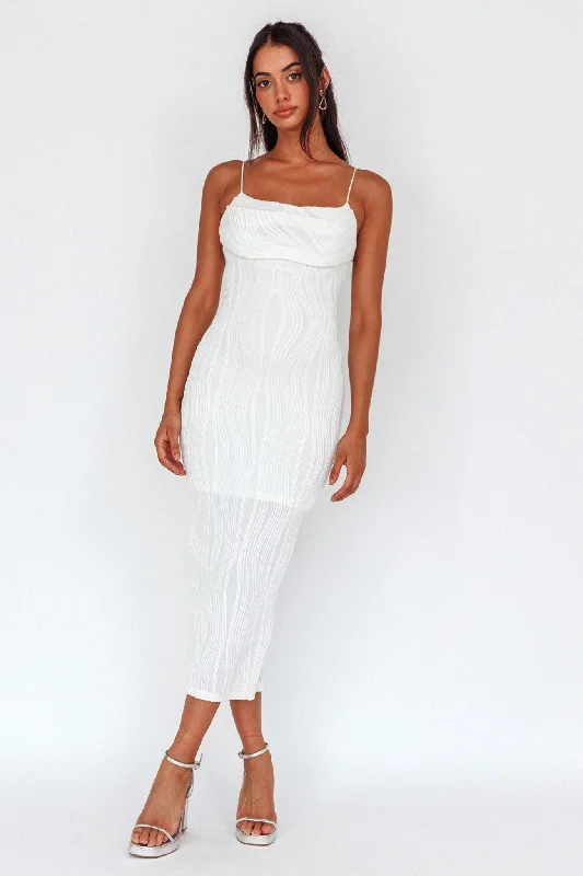 Mermaid - Style Women Dress with a Fitted Silhouette for Special OccasionsWell Versed Pleated Bust Textured Maxi Dress Off White Mermaid - Style Women Dress with a Fitted Silhouette for Special OccasionsWell Versed Pleated Bust Textured Maxi Dress Off White
