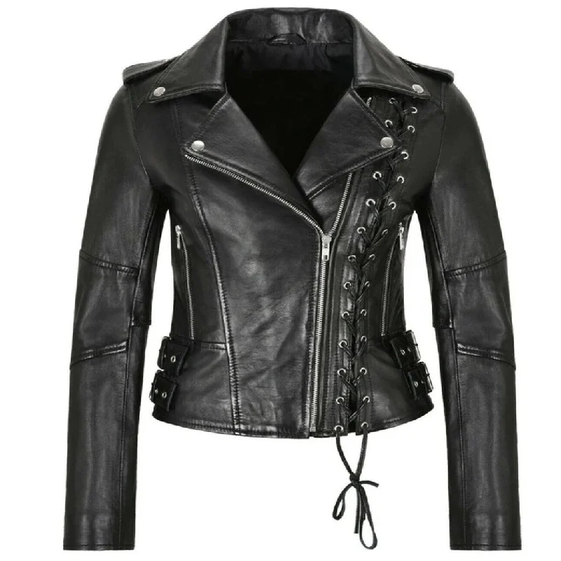 Women's long - line cardigan jackets in a soft knit for a cozy and elegant lookWomen Leather Jacket With Side Lace Design Women's long - line cardigan jackets in a soft knit for a cozy and elegant lookWomen Leather Jacket With Side Lace Design