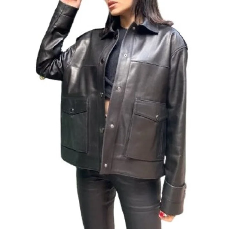 Women's military - style jackets with epaulets for a tough and fashionable appearanceWomen Stylish Leather Jacket Women's military - style jackets with epaulets for a tough and fashionable appearanceWomen Stylish Leather Jacket